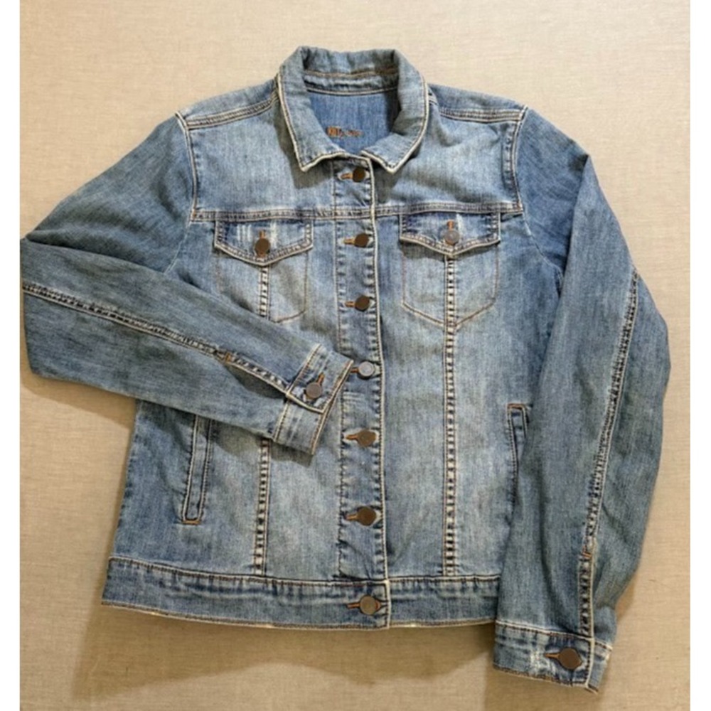 KUT from the Kloth Candace Boyfriend Jacket Adult Medium Blue Denim Button Truck